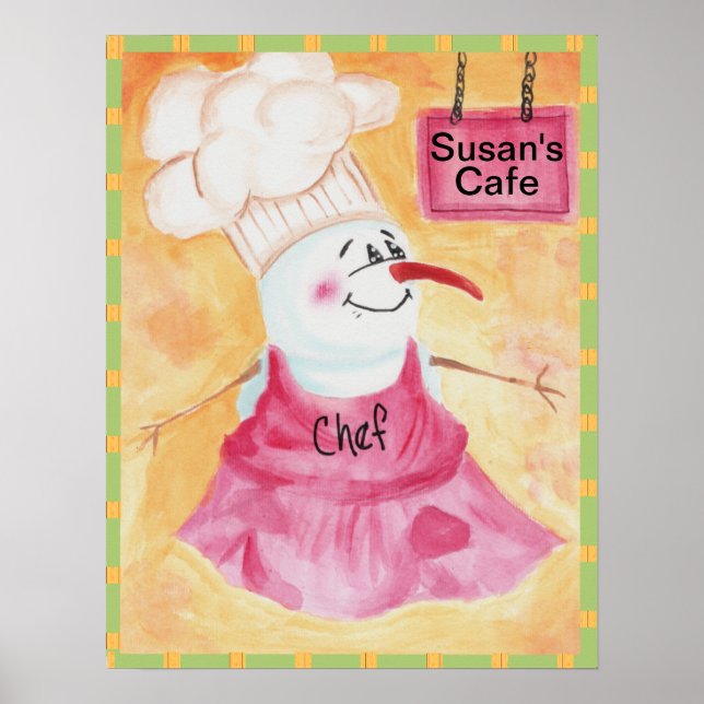 Snowman Chef in Apron & Chef's Hat Poster (Front)
