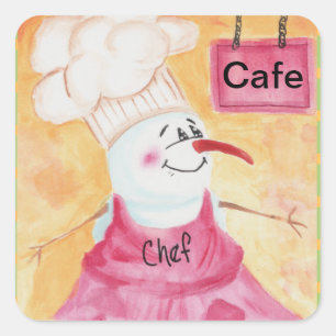 Snowman Chef in Apron & Chef's Hat Square Sticker