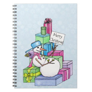 Snowman chilling on presents notebook