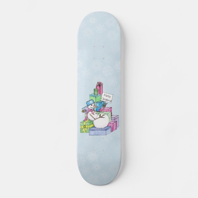 Snowman chilling on presents skateboard (Front)