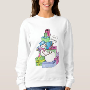 Snowman chilling on presents sweatshirt