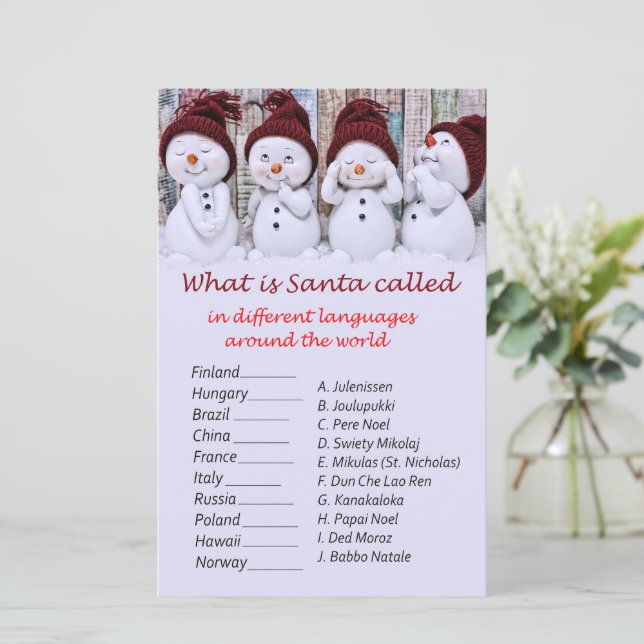 Snowman christmas around the world game (Standing Front)