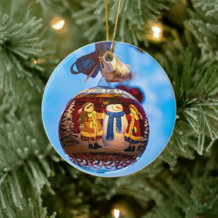 Snowman Christmas Ball Ceramic Ornament