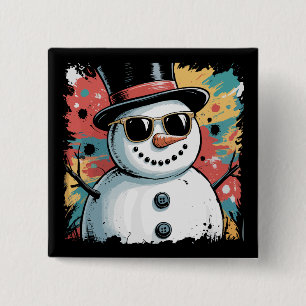 Snowman Christmas Brushstroke Splatter Cool Winter 2 Inch Square Button