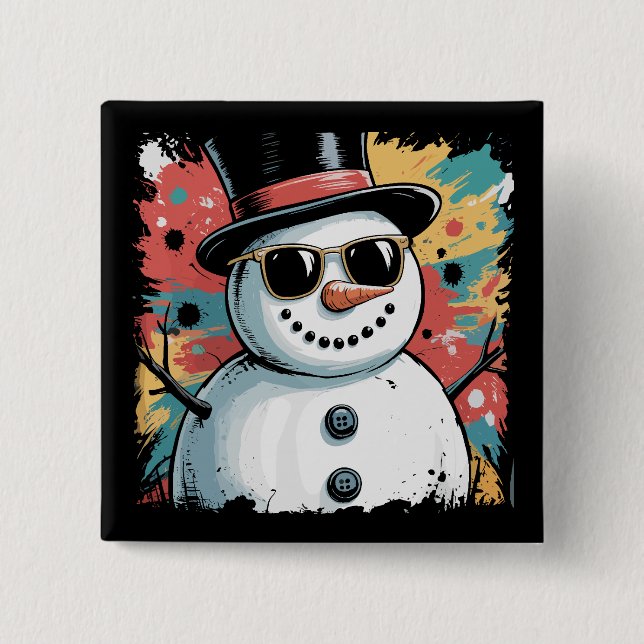 Snowman Christmas Brushstroke Splatter Cool Winter 2 Inch Square Button (Front)