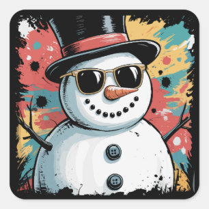 Snowman Christmas Brushstroke Splatter Cool Winter Square Sticker