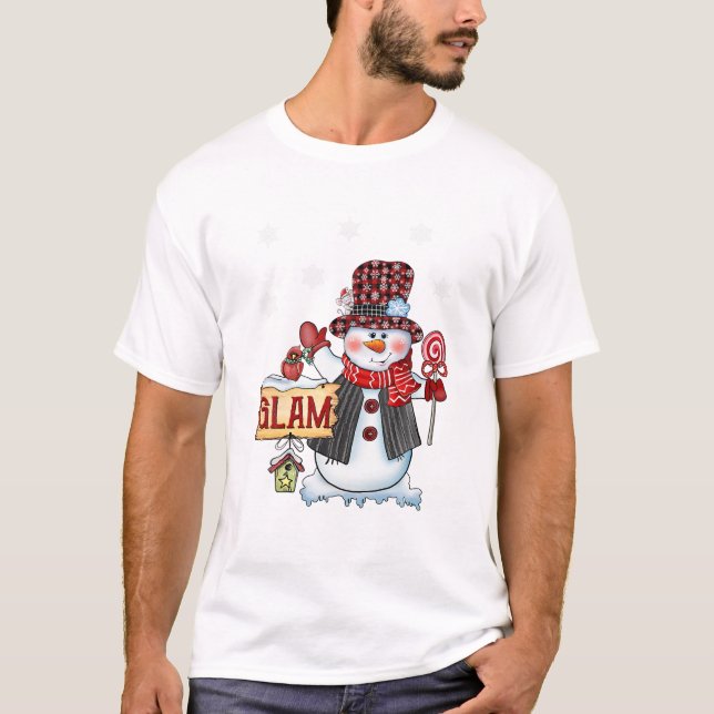 Snowman Christmas Candy Cane Red T-Shirt (Front)