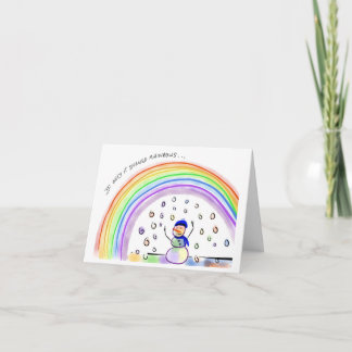 Snowman Christmas card- snowing rainbows Holiday Card