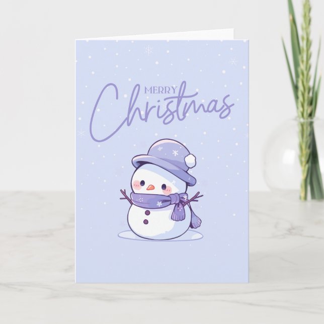 Snowman Christmas Card with Purple Background (Front)