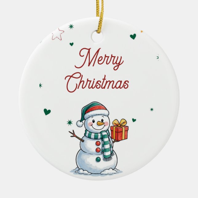 Snowman Christmas Ceramic Ornament (Front)