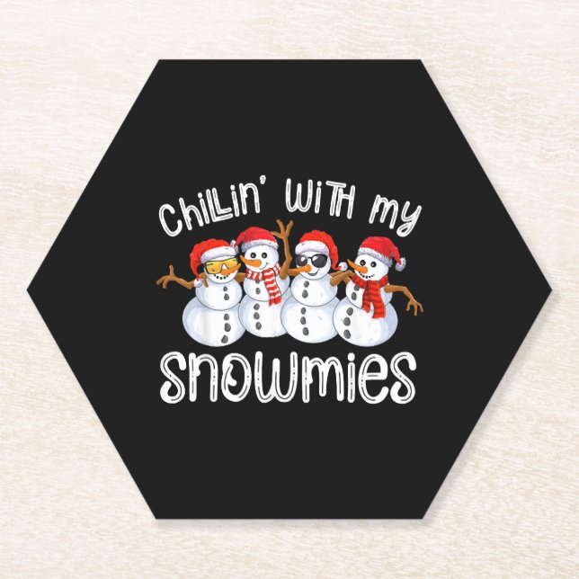 Snowman Christmas Chillin With My Snowmies Paper Coaster (Front)