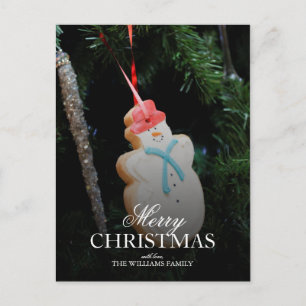Snowman Christmas Cookie Ornament on Tree Holiday Postcard