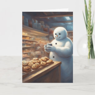 Snowman Christmas cookies and cocoa greeting Card
