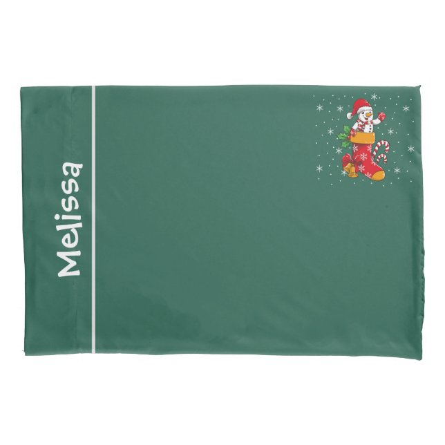 Snowman Christmas Custom Name Pillowcase (Front)