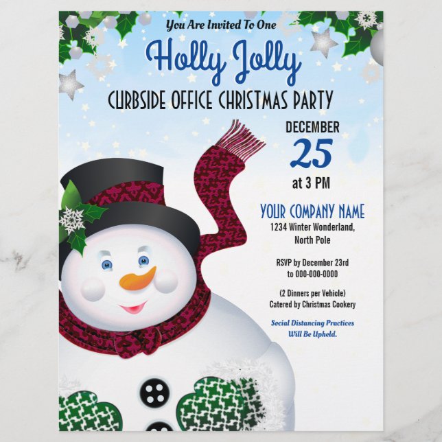 Snowman Christmas Drive-Thru Holiday Party Flyer (Front)