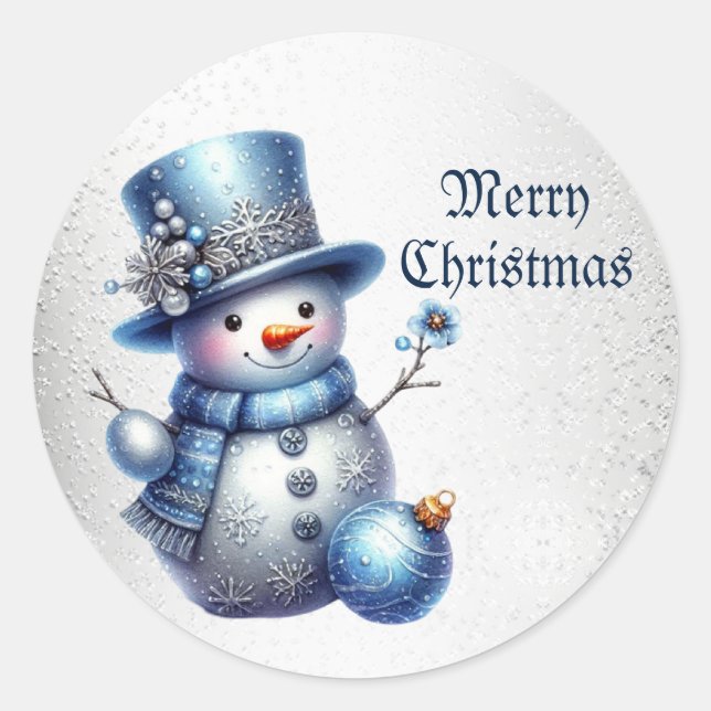 Snowman Christmas Elegant Winter Holidays Classic Round Sticker (Front)