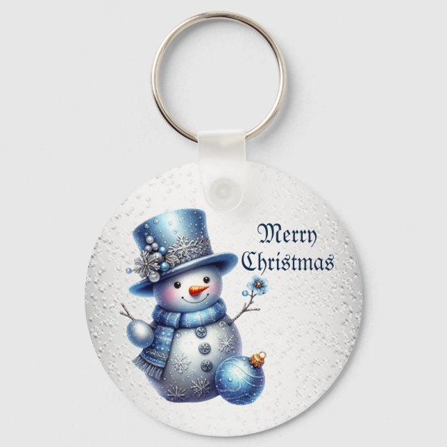Snowman Christmas Elegant Winter Holidays Keychain (Front)