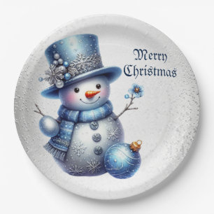 Snowman Christmas Elegant Winter Holidays Paper Plate