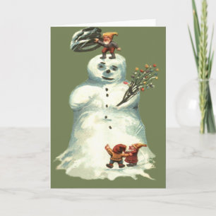 Snowman Christmas Elves Christmas Lights Holiday Card