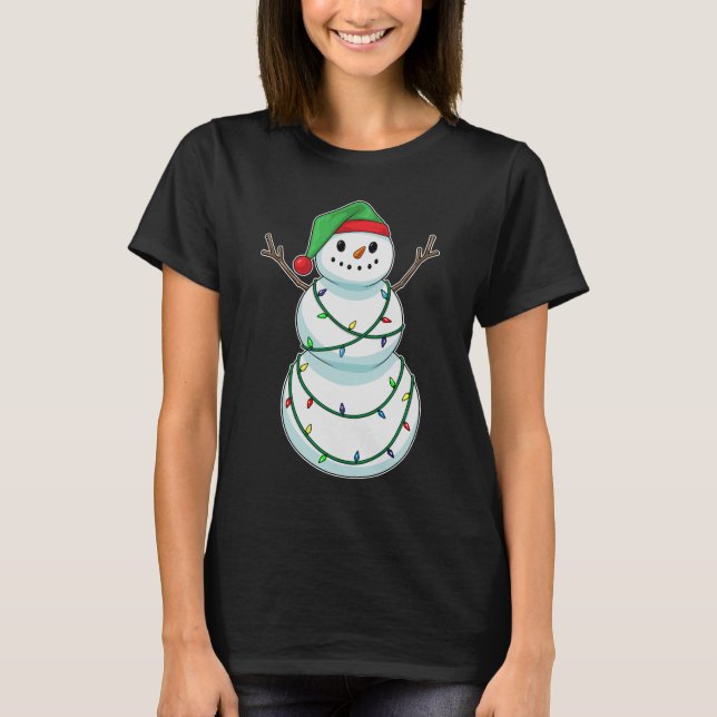 Snowman Christmas Fairy lights T-Shirt (Front)
