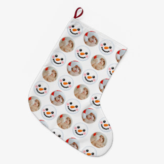 Snowman Christmas Fun 2 Photo Personalized Large Christmas Stocking