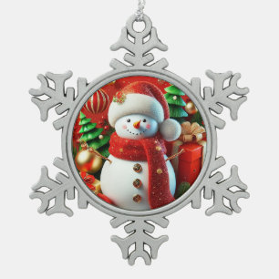 Snowman Christmas Gifts Holiday Tree Snowflake Pewter Christmas Ornament