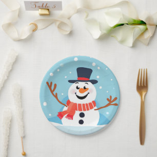 Snowman Christmas Holiday Party Paper Plate