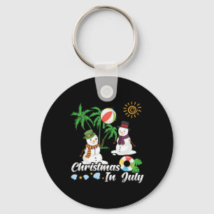 Snowman Christmas In July Funny Hawaiian Summer Va Keychain