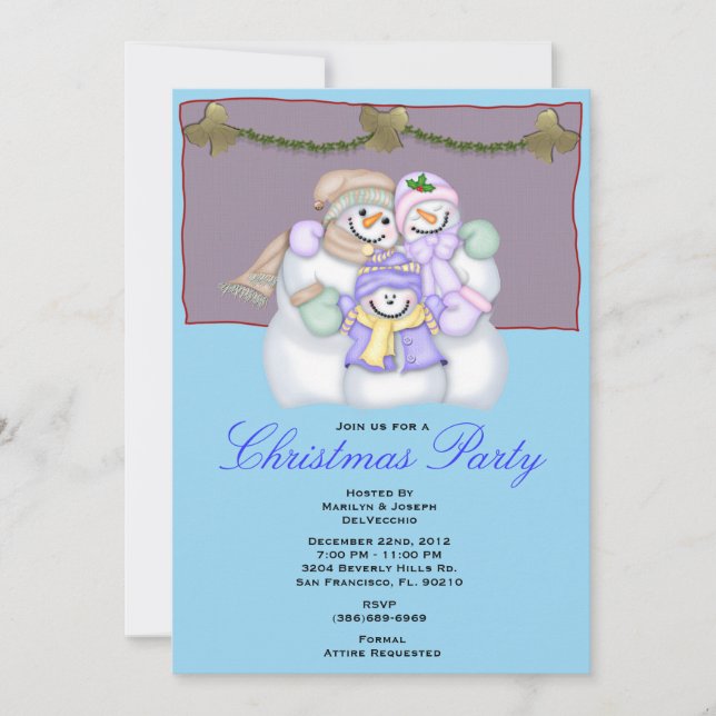 Snowman Christmas Party Holiday Invite (Front)