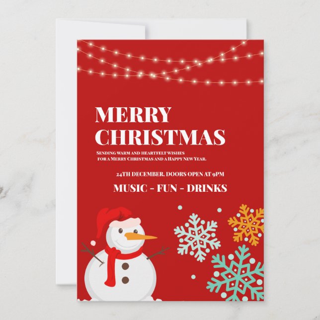 Snowman Christmas Party invitation, Christmas eve Invitation (Front)