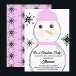 Snowman Christmas Party Pink Scarf Hat Invitation<br><div class="desc">Christmas Party Invitation with Christmas Snowman Illustration and Snowflakes</div>