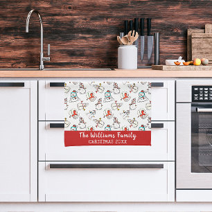 Snowman Christmas Pattern   Family Name And Year Kitchen Towel