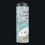 Snowman Christmas Personalize Thermal Tumbler<br><div class="desc">Snowman Christmas "The Most Wonderful Time of The Year"
This beautiful thermal tumbler features a stylish watercolor Snowman in a 
cozy winter wonderland palette. 
Personalize it with your name in a trendy script lettering. Great gift idea!</div>