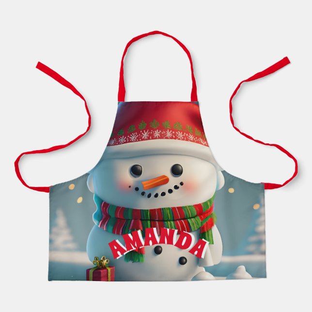 Snowman Christmas Personalized Kids Apron (Front)