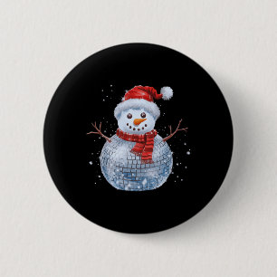 Snowman Christmas Retro Santa Hat Disco Ball Match 2 Inch Round Button