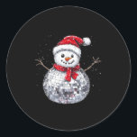 Snowman Christmas Retro Santa Hat Disco Ball Match Classic Round Sticker<br><div class="desc">Snowman Christmas Retro Santa Hat Disco Ball Matching Family</div>