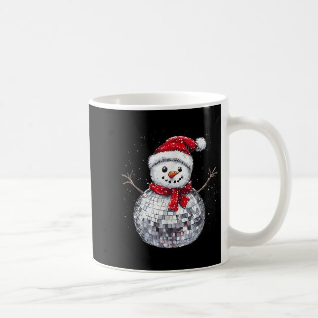 Snowman Christmas Retro Santa Hat Disco Ball Match Coffee Mug (Right)