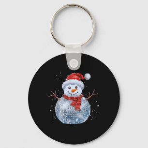 Snowman Christmas Retro Santa Hat Disco Ball Match Keychain