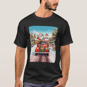 Snowman Christmas Santa Claus Red Truck Xmas Vibes T-Shirt