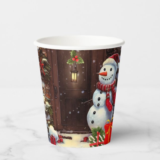 Snowman Christmas Scene Paper Cups (Front)