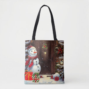 Snowman Christmas Scene Tote Bag