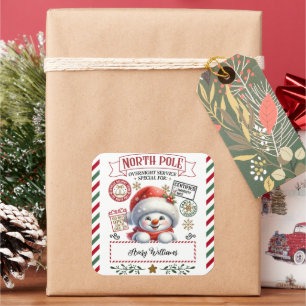Snowman Christmas Special Delivery From Sant Square Sticker