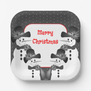 Snowman Christmas Square Paper Plate