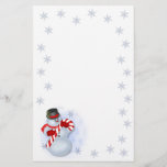 Snowman Christmas Stationery<br><div class="desc">Fun holiday stationery with snowman holding a candy cane. Background is framed with falling snowflakes.</div>