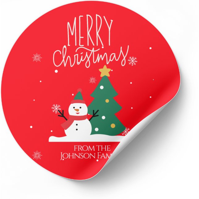 Snowman Christmas Stickers: Personalize Your Gifts Classic Round Sticker (Creator Uploaded)
