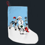 Snowman Christmas Stocking<br><div class="desc">A very special snowman... Built by penguins!  It makes a fun Christmas stocking!  It's best double sided.
The illustration is by artist dagdart.</div>
