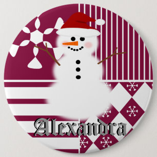 Snowman Christmas Stocking Name Tag Buttons
