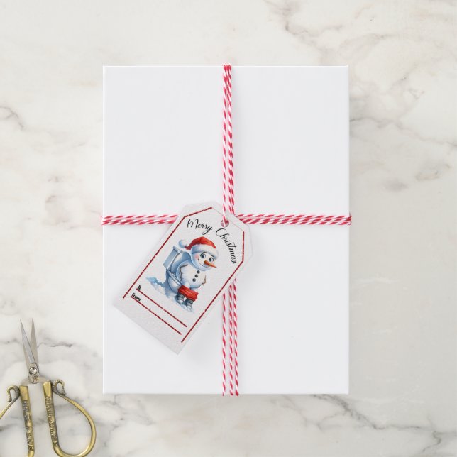 Snowman Christmas tag in holiday cheer (With Twine)