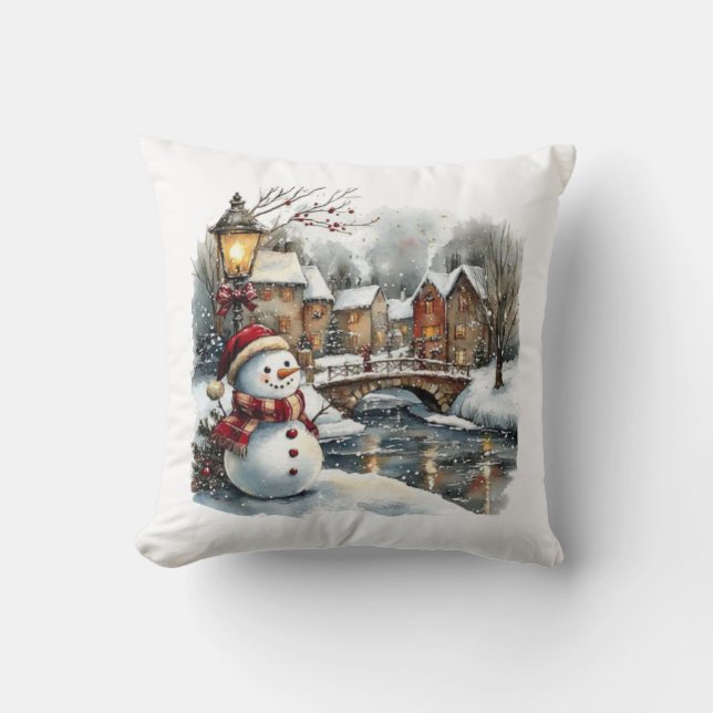 Snowman Christmas Throw Pillow (Front)