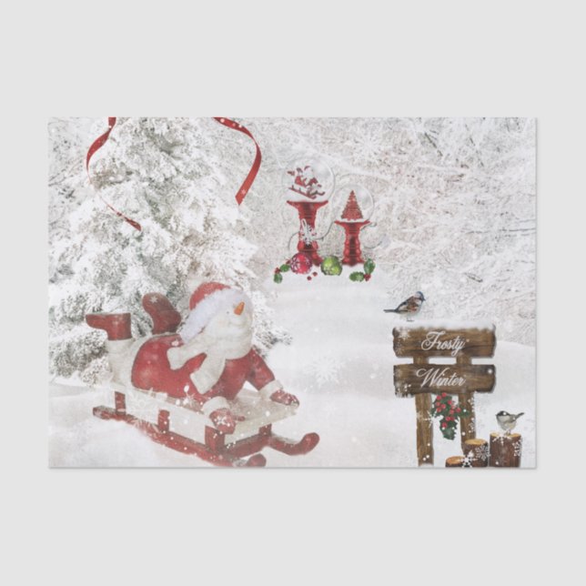 Snowman Christmas Tissue Snow Globe holly sled Tissue Paper (Front)